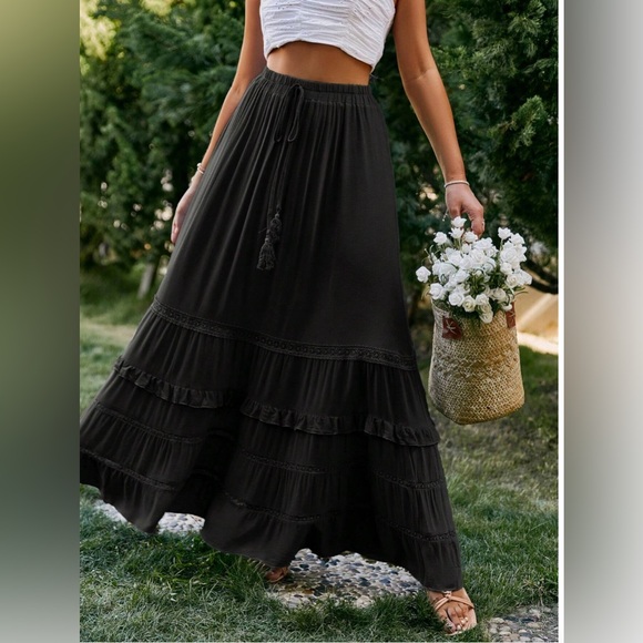 Navy Blue Boho Tiered Maxi Skirt with Tiered Layers - Picture 6 of 9